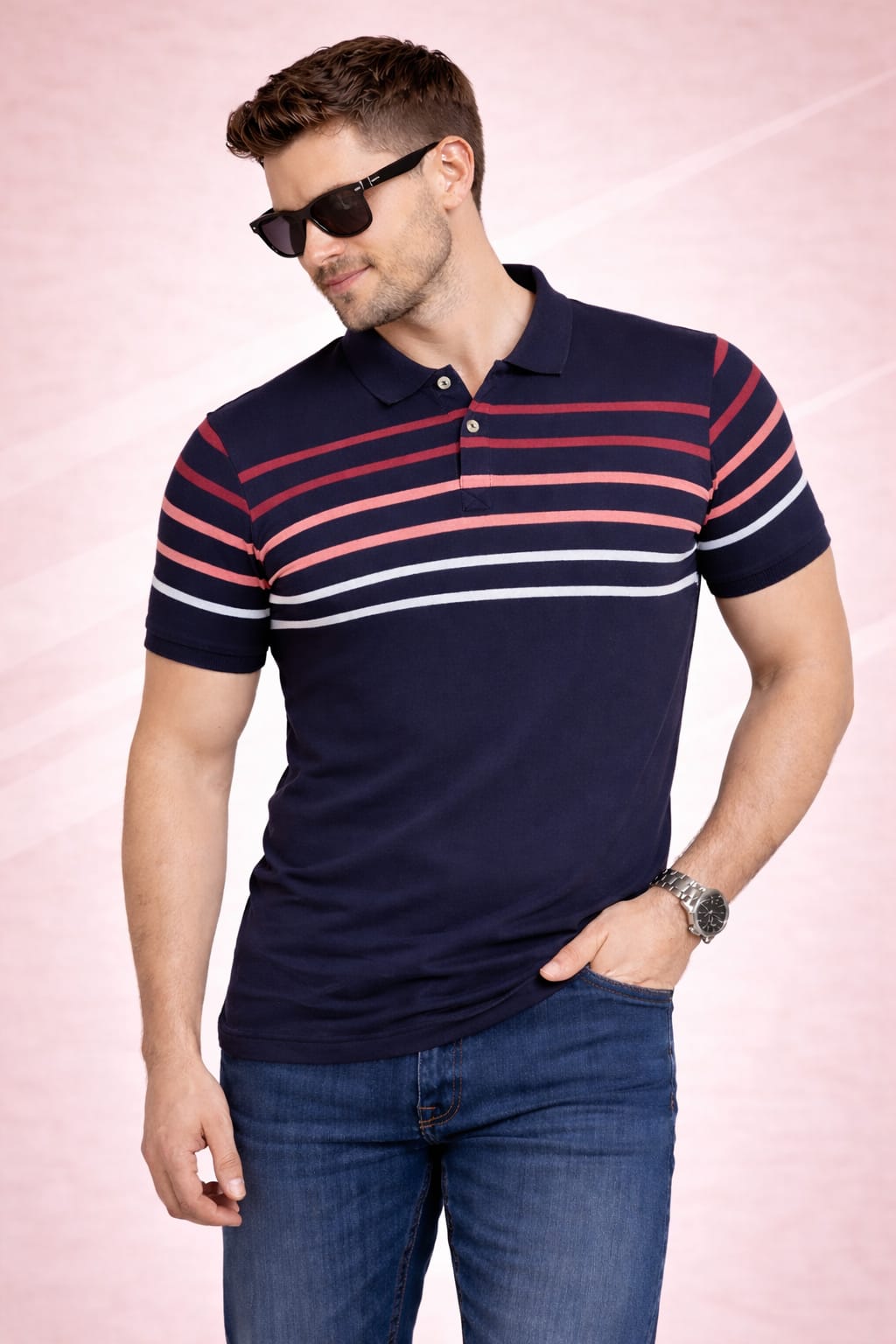 Navy Stripers Polo T-shirt