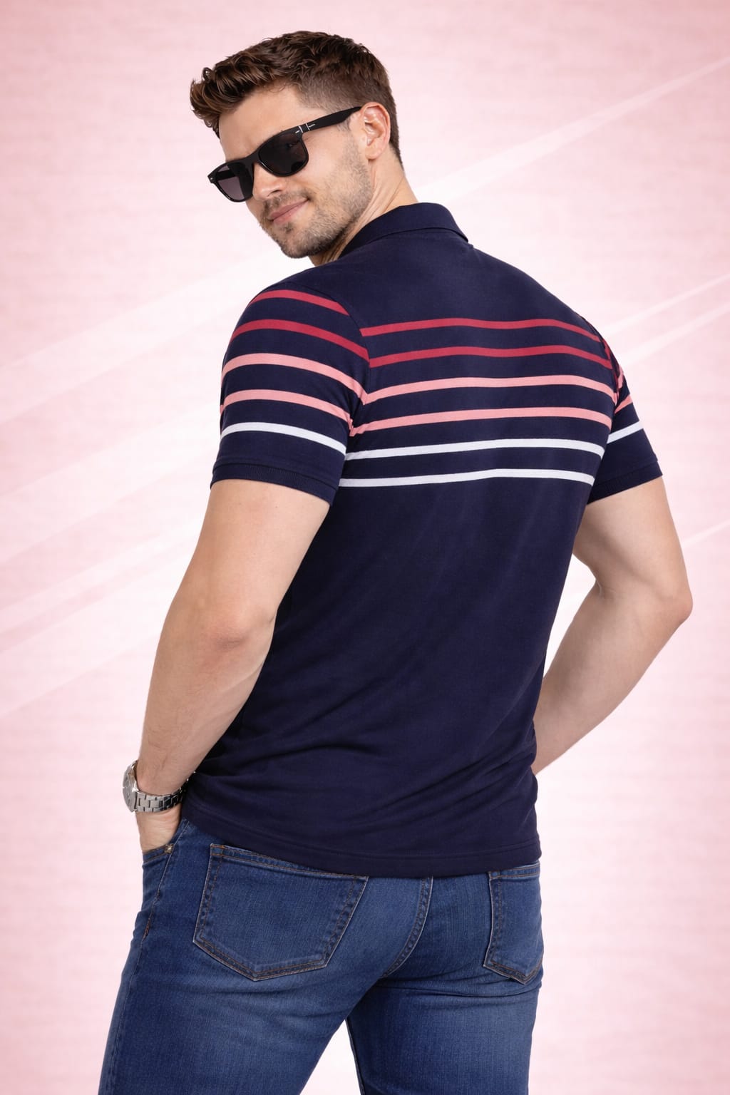 Navy Stripers Polo T-shirt