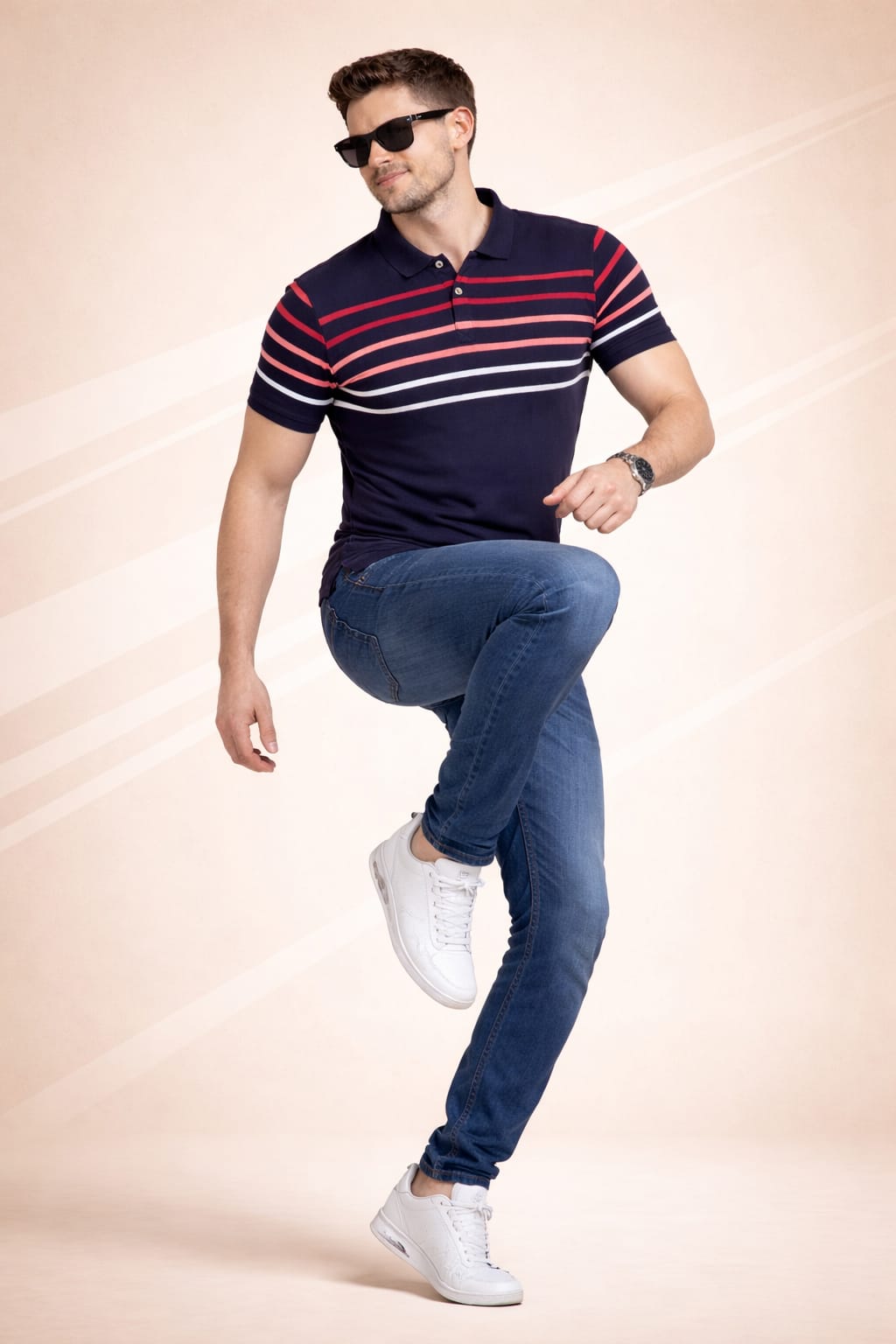 Navy Stripers Polo T-shirt