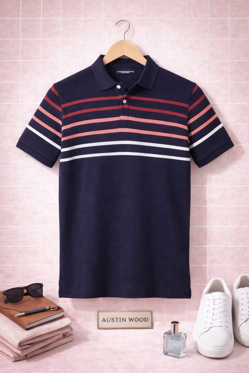 Navy Stripers Polo T-shirt