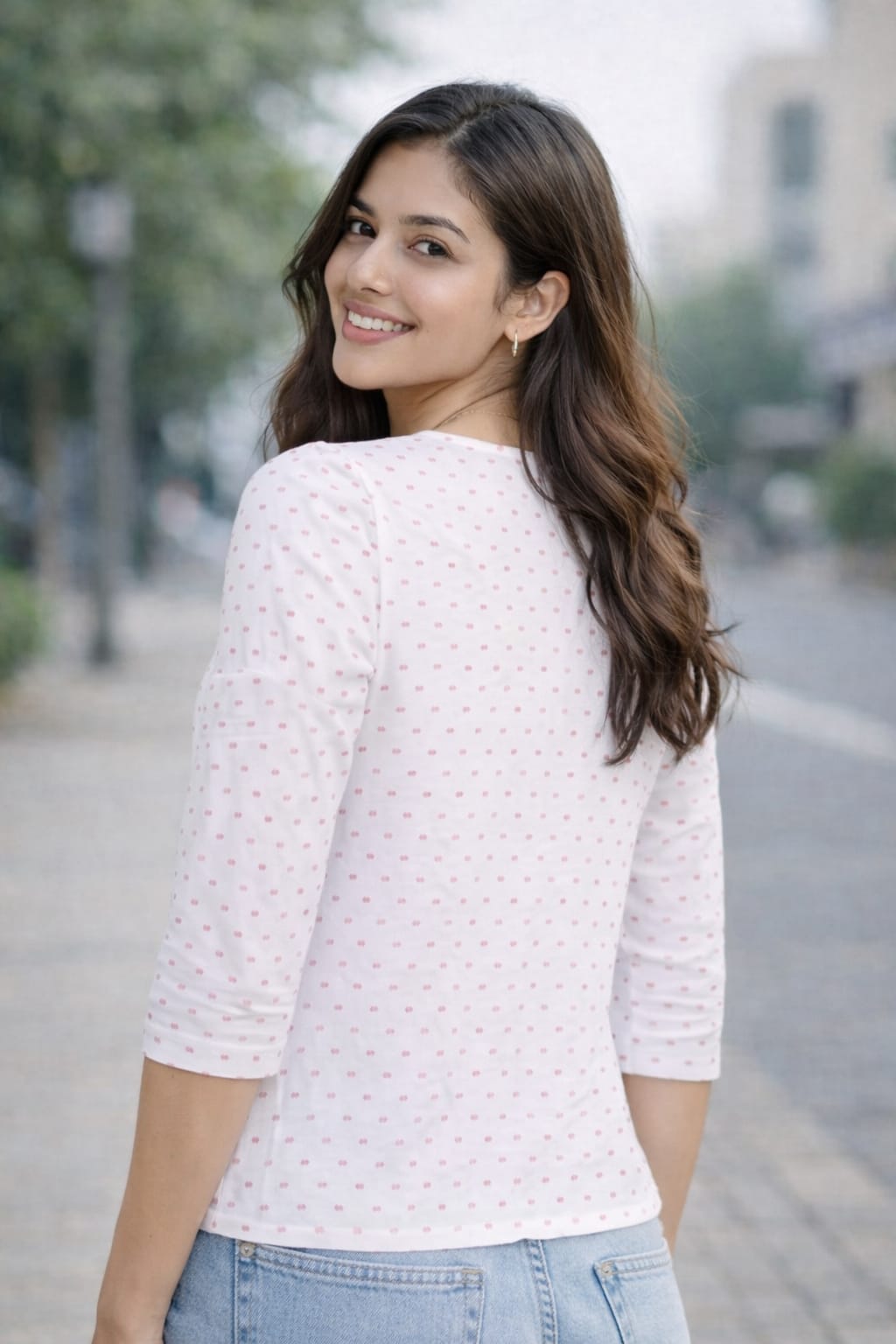 Austin Wood Casual Half Sleeve Printed Women White Top