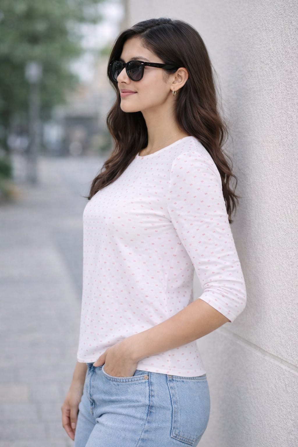 Austin Wood Casual Half Sleeve Printed Women White Top