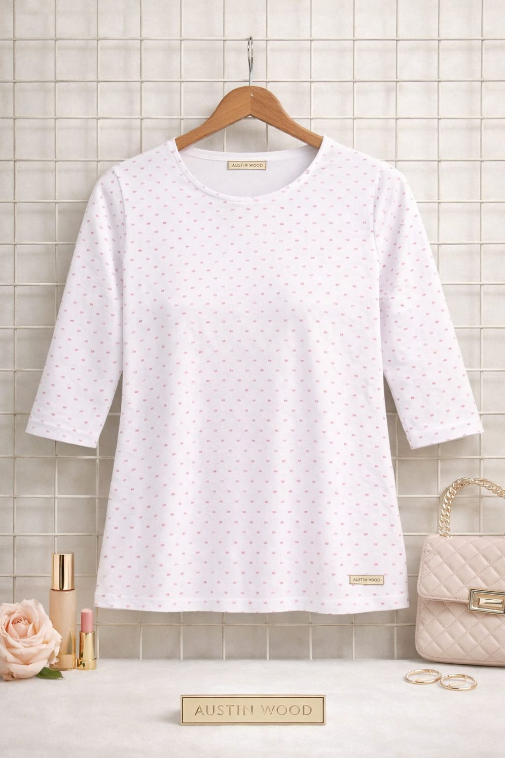 Austin Wood Casual Half Sleeve Printed Women White Top