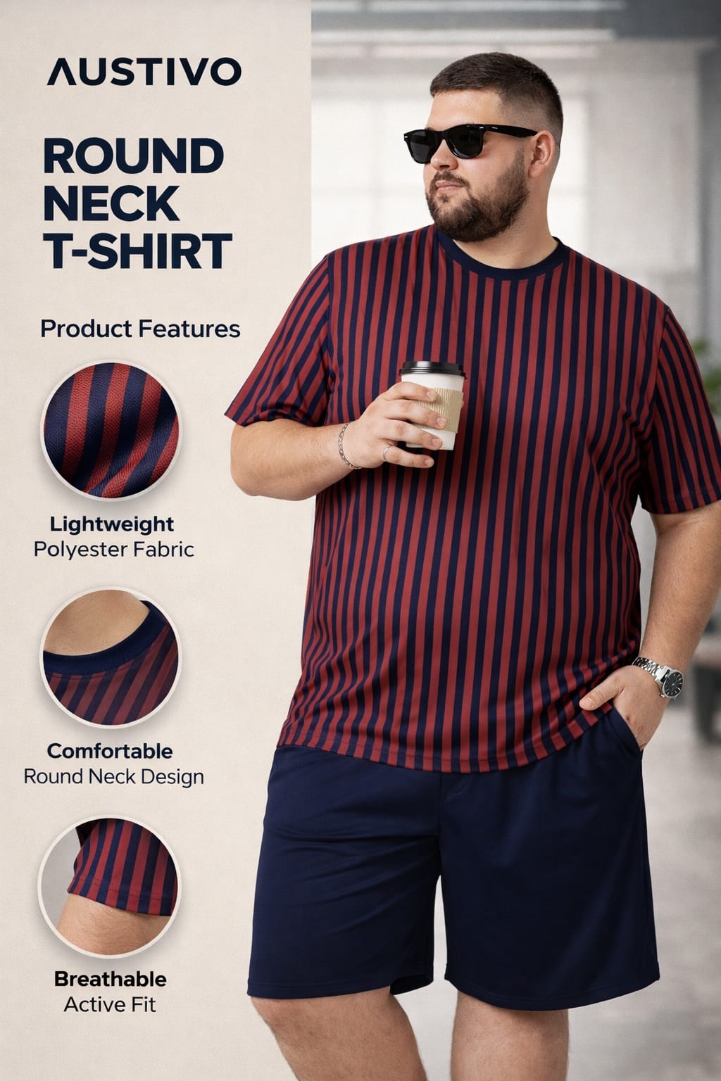 Austivo Men Round Neck Multicolor T-Shirt