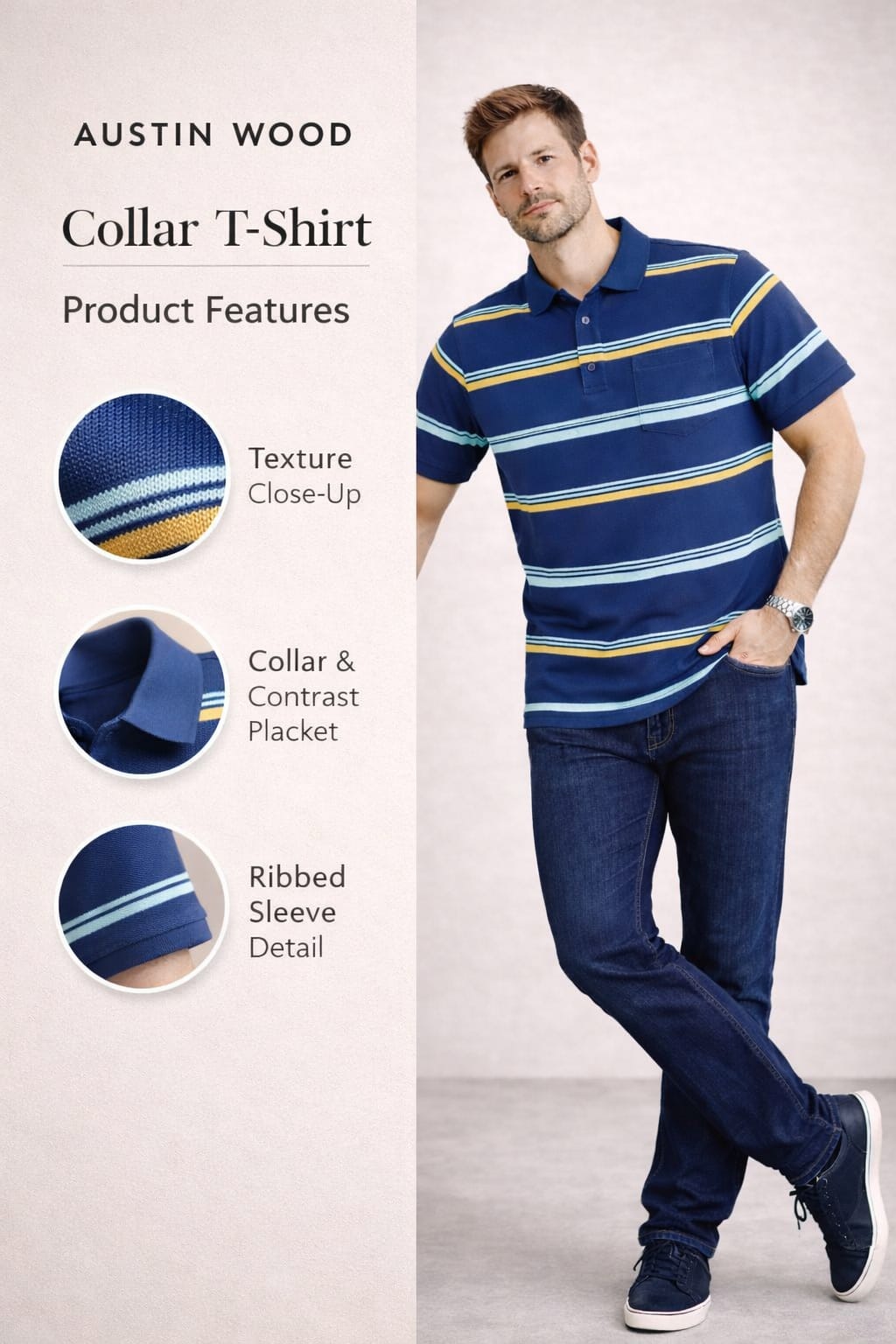 Austin Wood Pocket Polo T-shirt