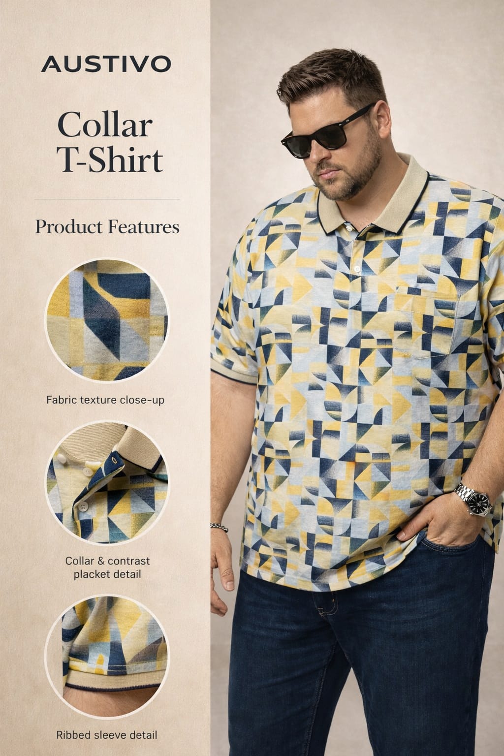 Austivo Men's  Polo Neck T-shirt