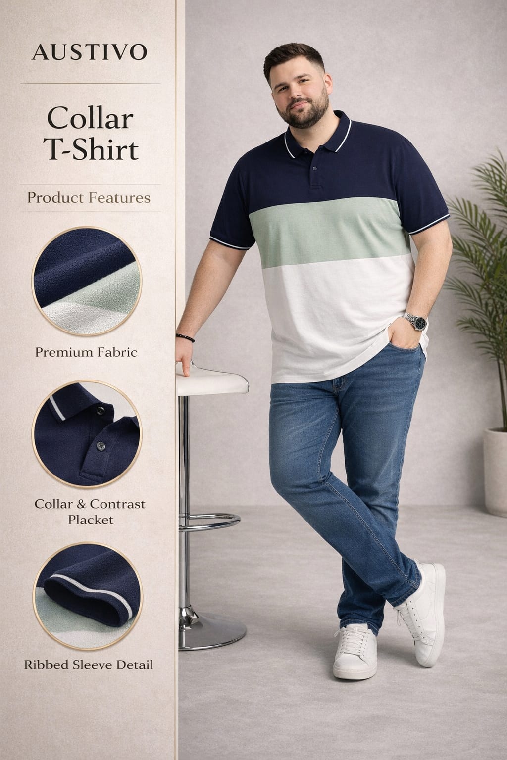 Austivo Men's  Polo Neck T-shirt