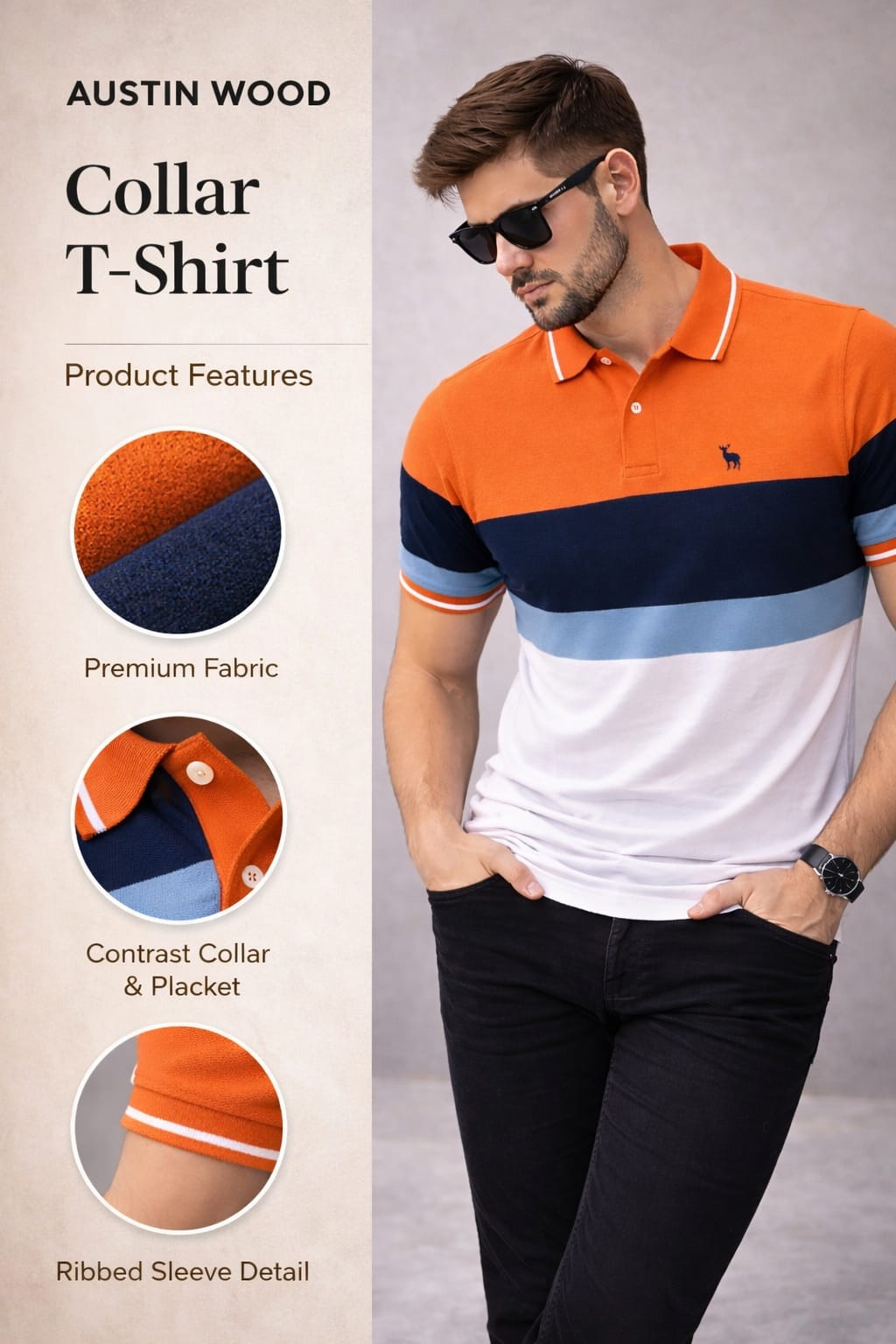 Austin Wood Striper Polo T-shirt