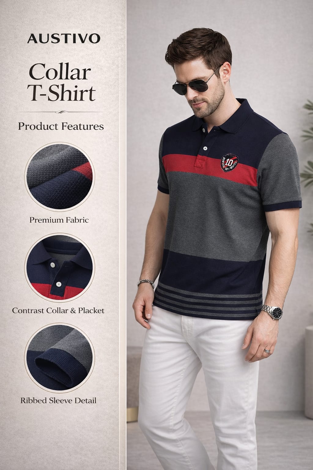 Grey Color Block Polo T-shirt
