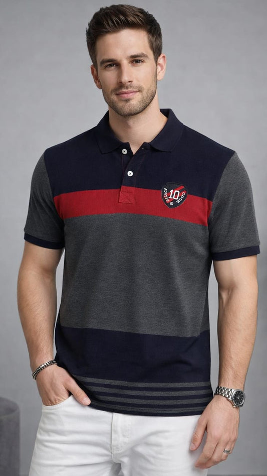 Grey Color Block Polo T-shirt