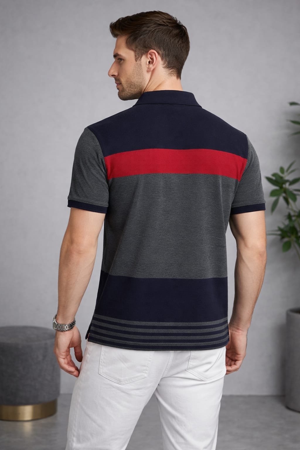 Grey Color Block Polo T-shirt