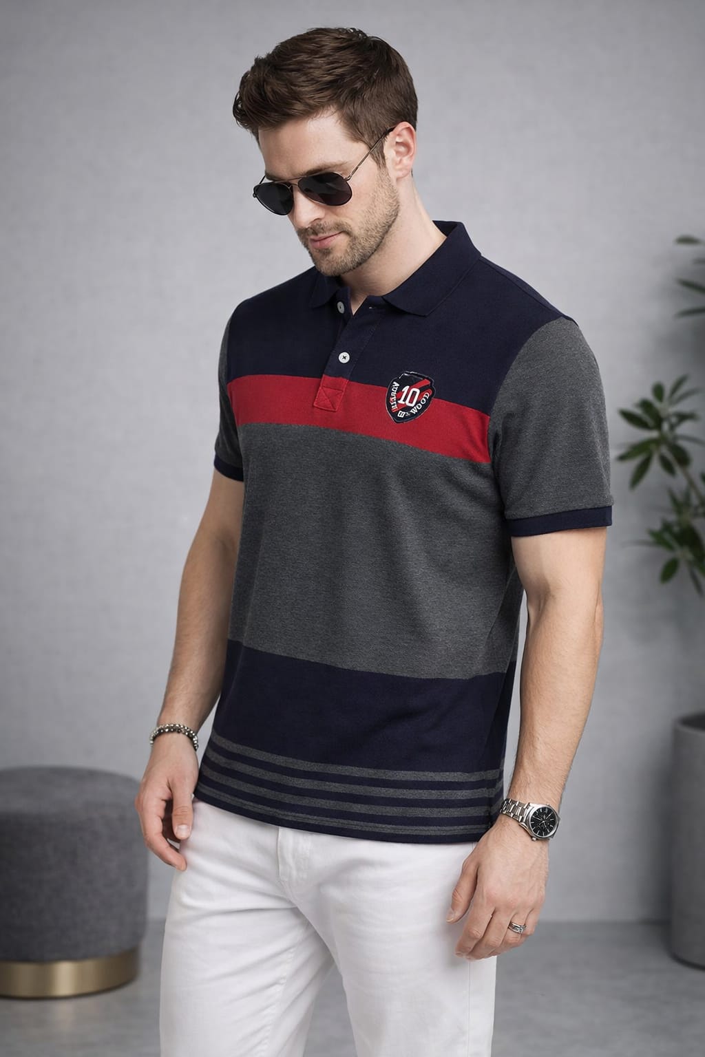 Grey Color Block Polo T-shirt