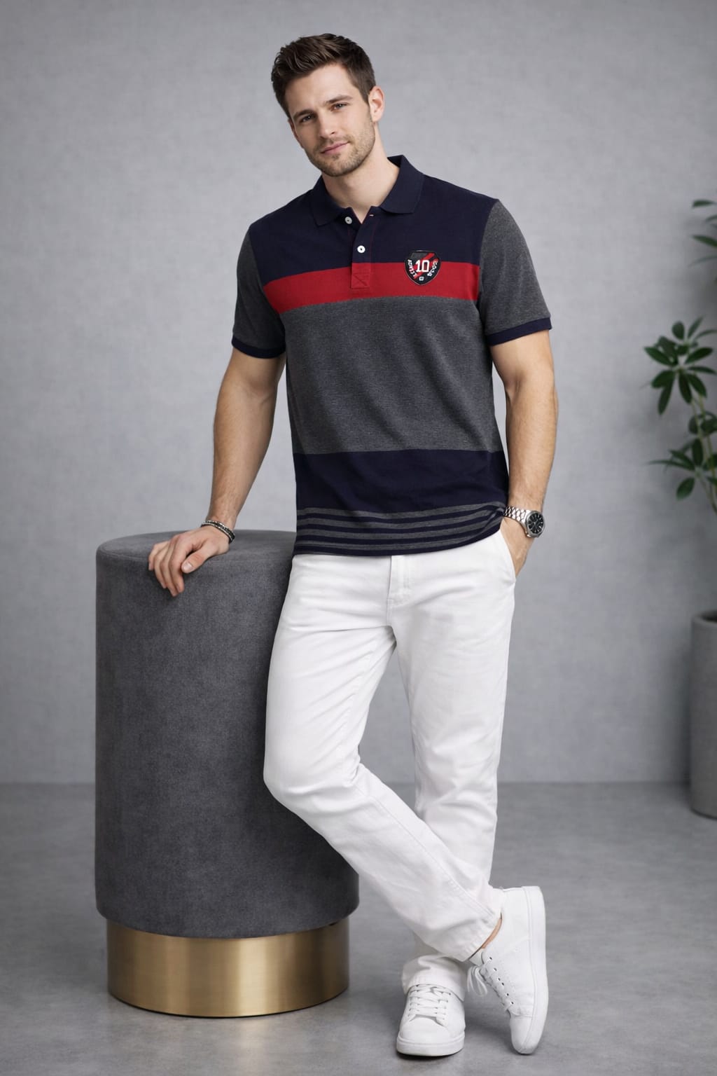 Grey Color Block Polo T-shirt