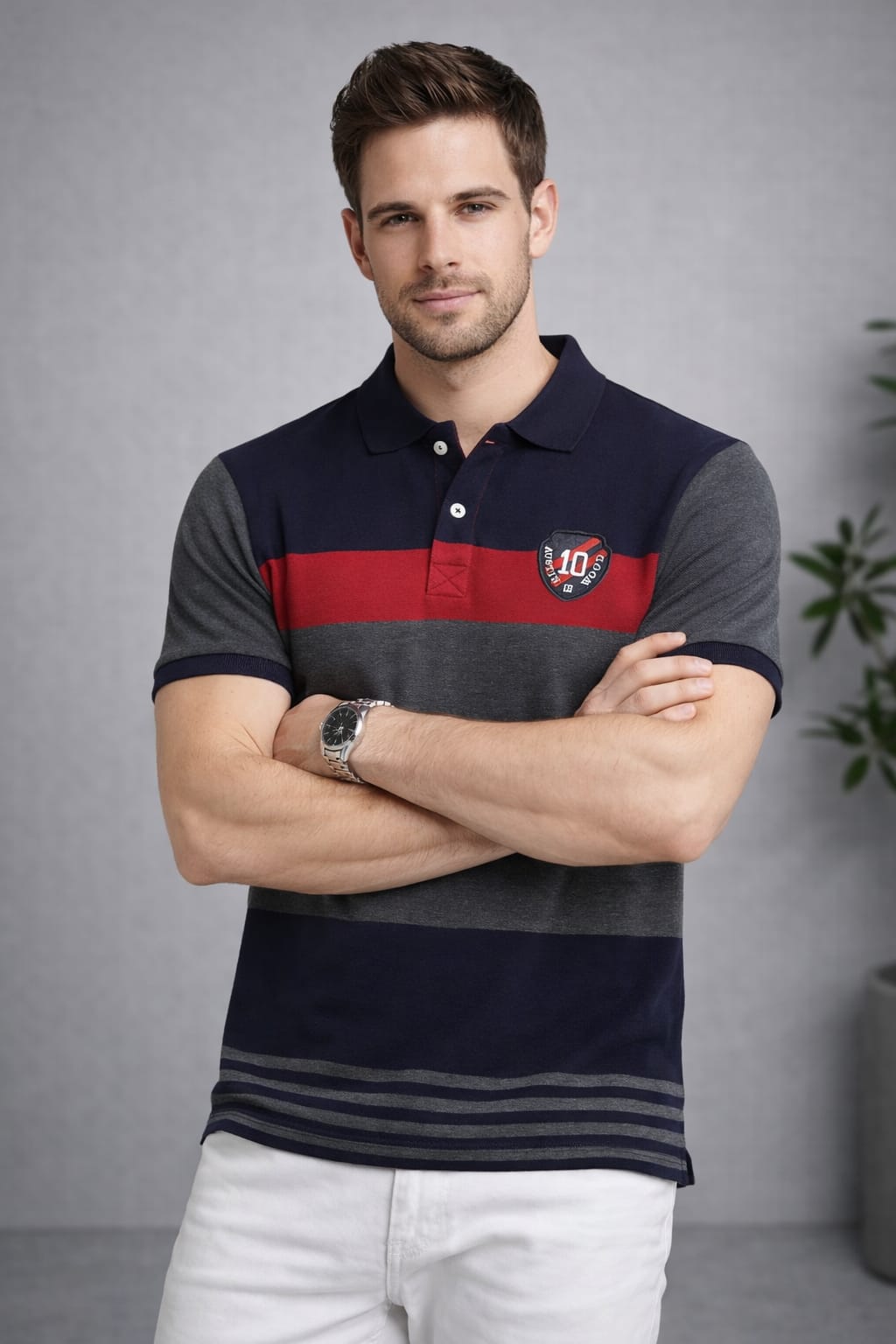 Grey Color Block Polo T-shirt