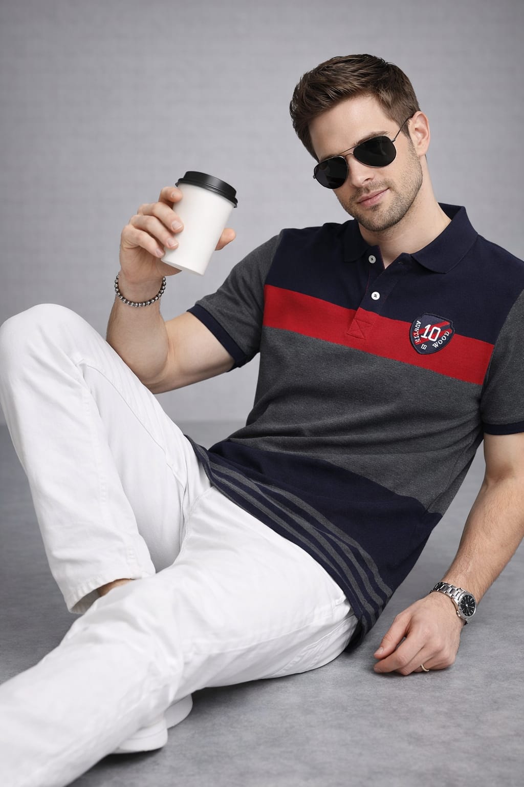 Grey Color Block Polo T-shirt