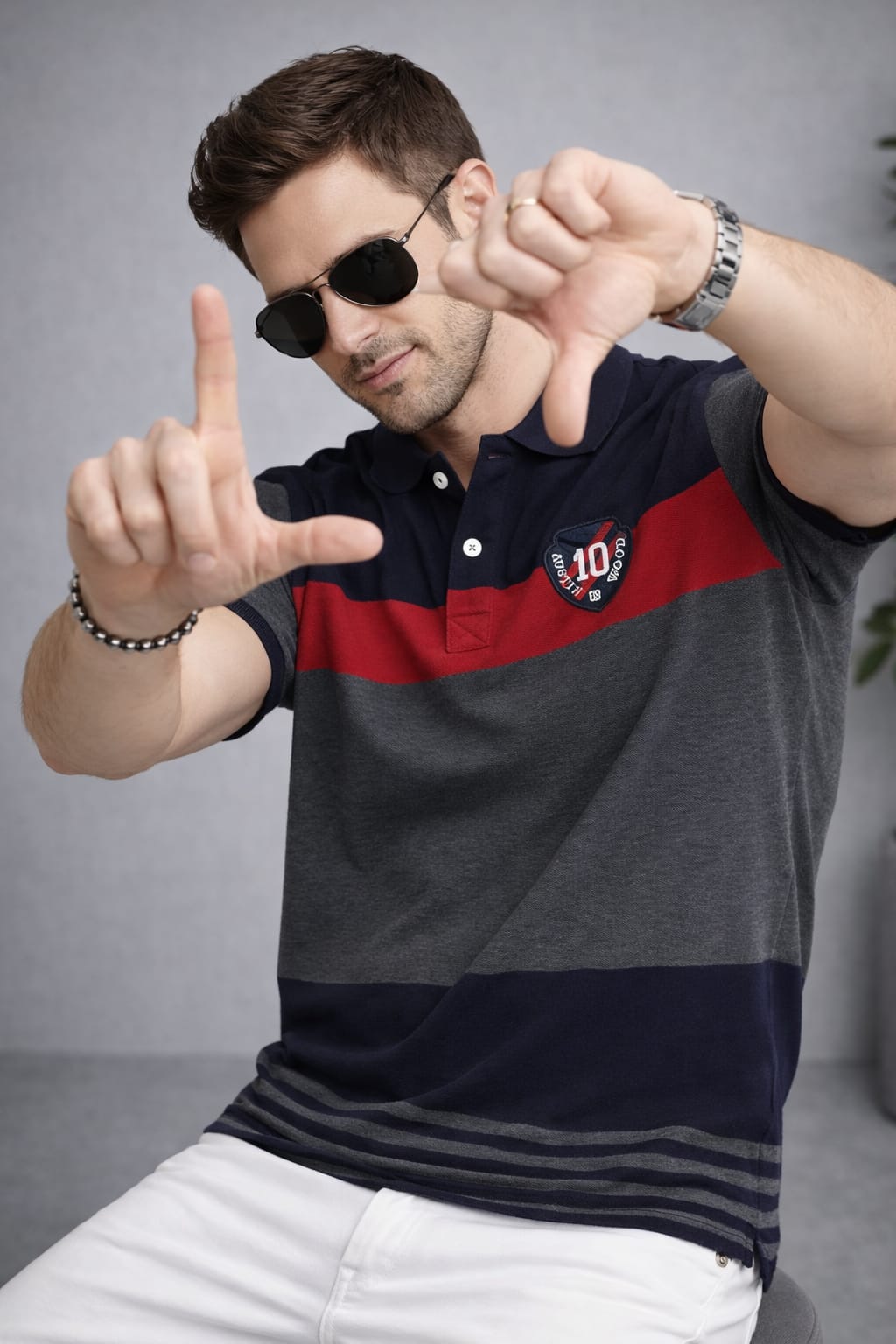 Grey Color Block Polo T-shirt