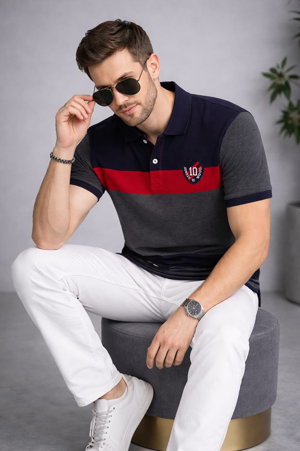 Grey Color Block Polo T-shirt