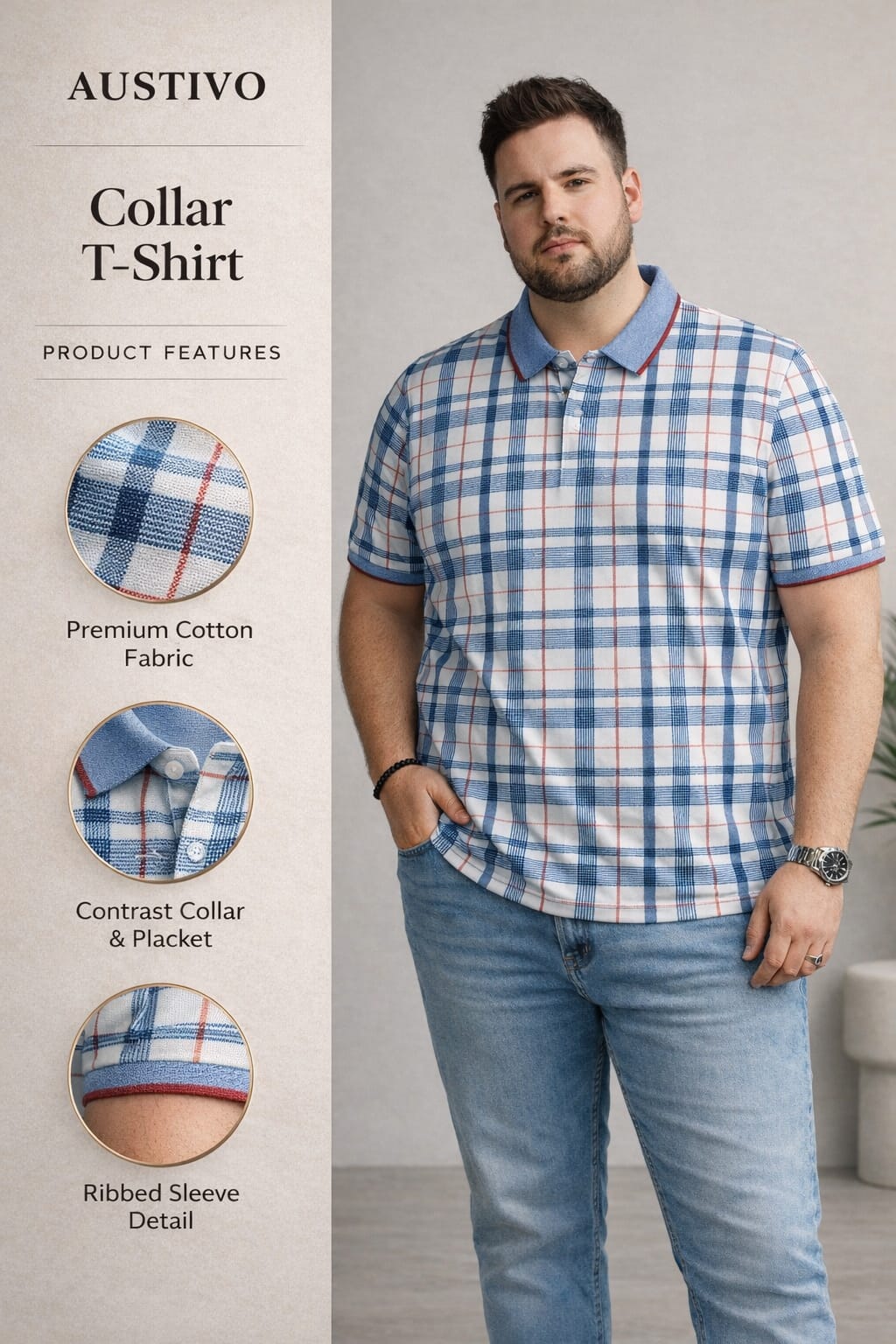 Austivo Men's  Polo Neck T-shirt