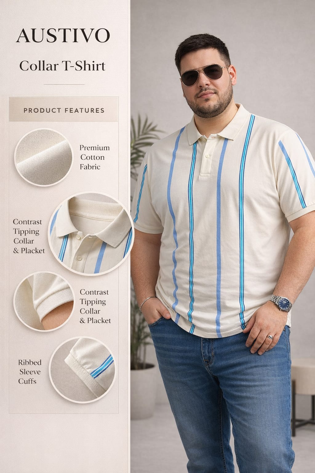 Austivo Men's  Polo Neck T-shirt