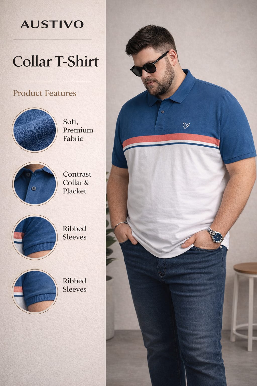 Austivo Men's  Polo Neck T-shirt