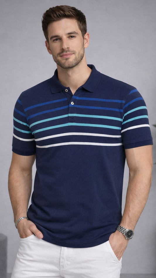 Navy Stripers Polo T-shirt