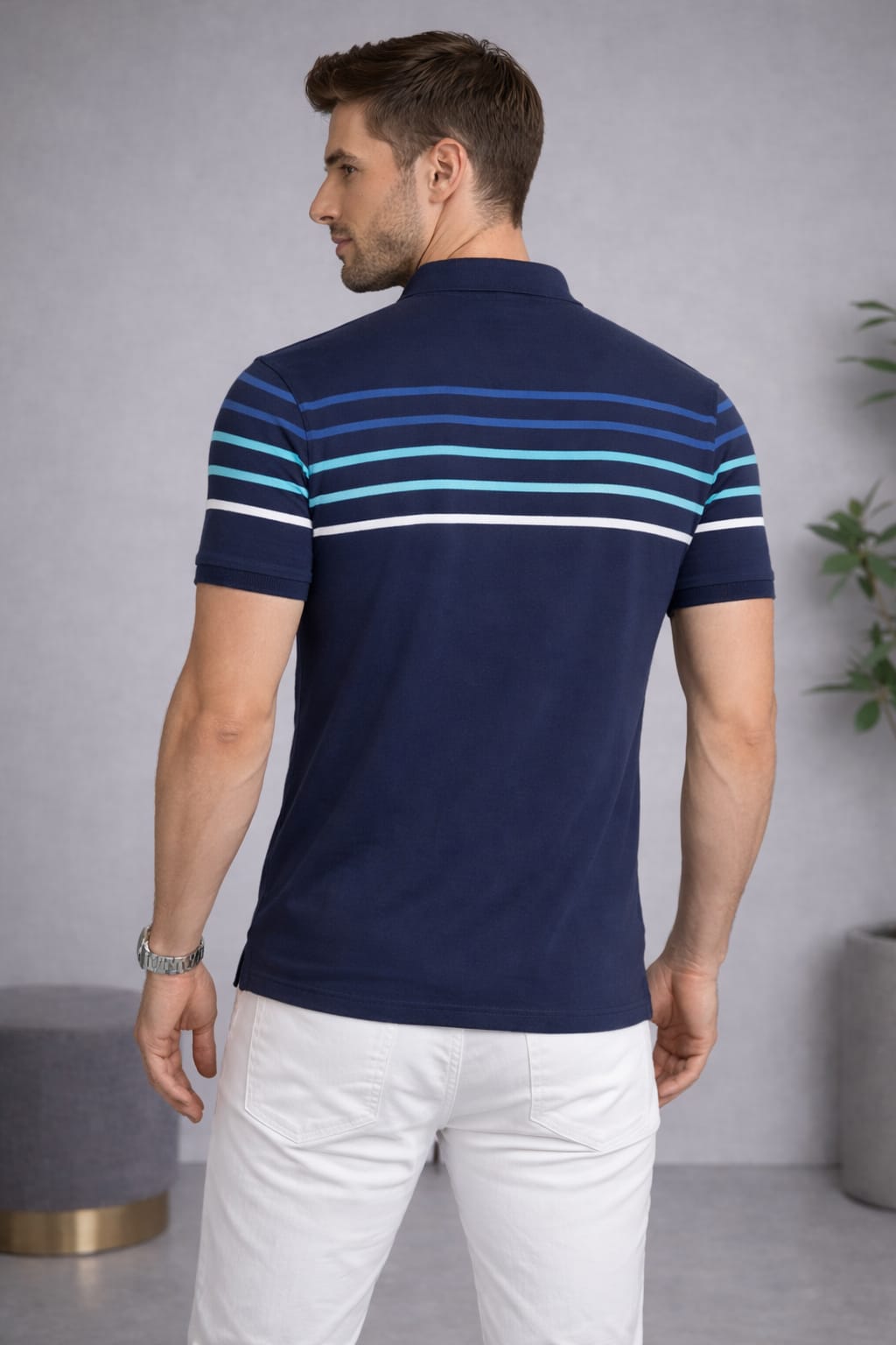 Navy Stripers Polo T-shirt