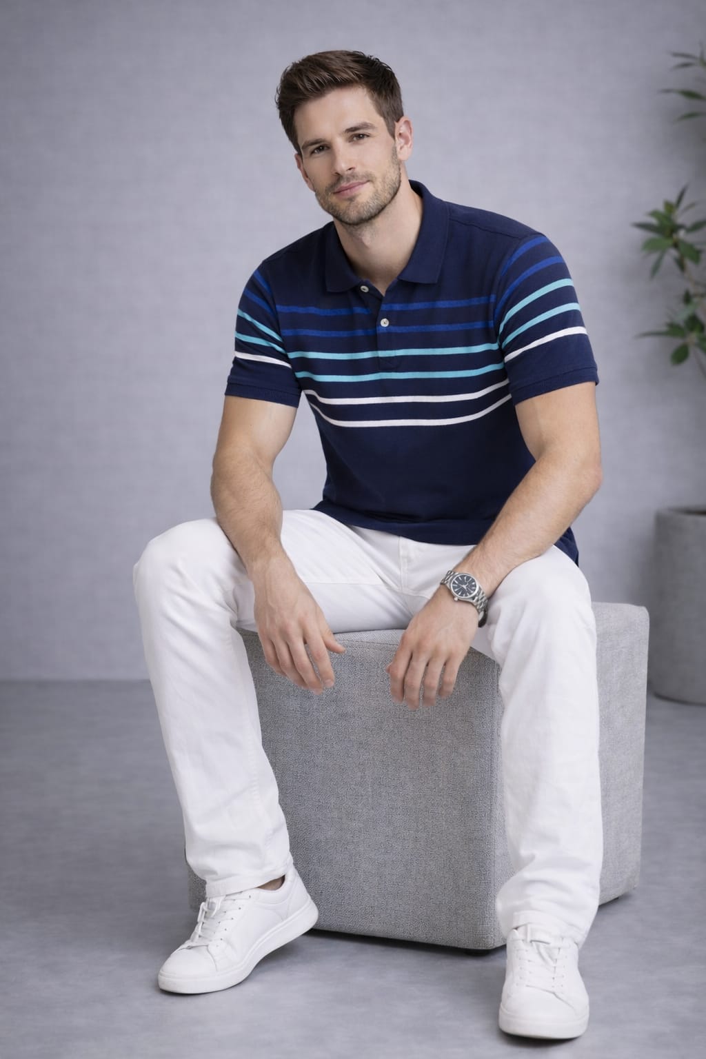 Navy Stripers Polo T-shirt