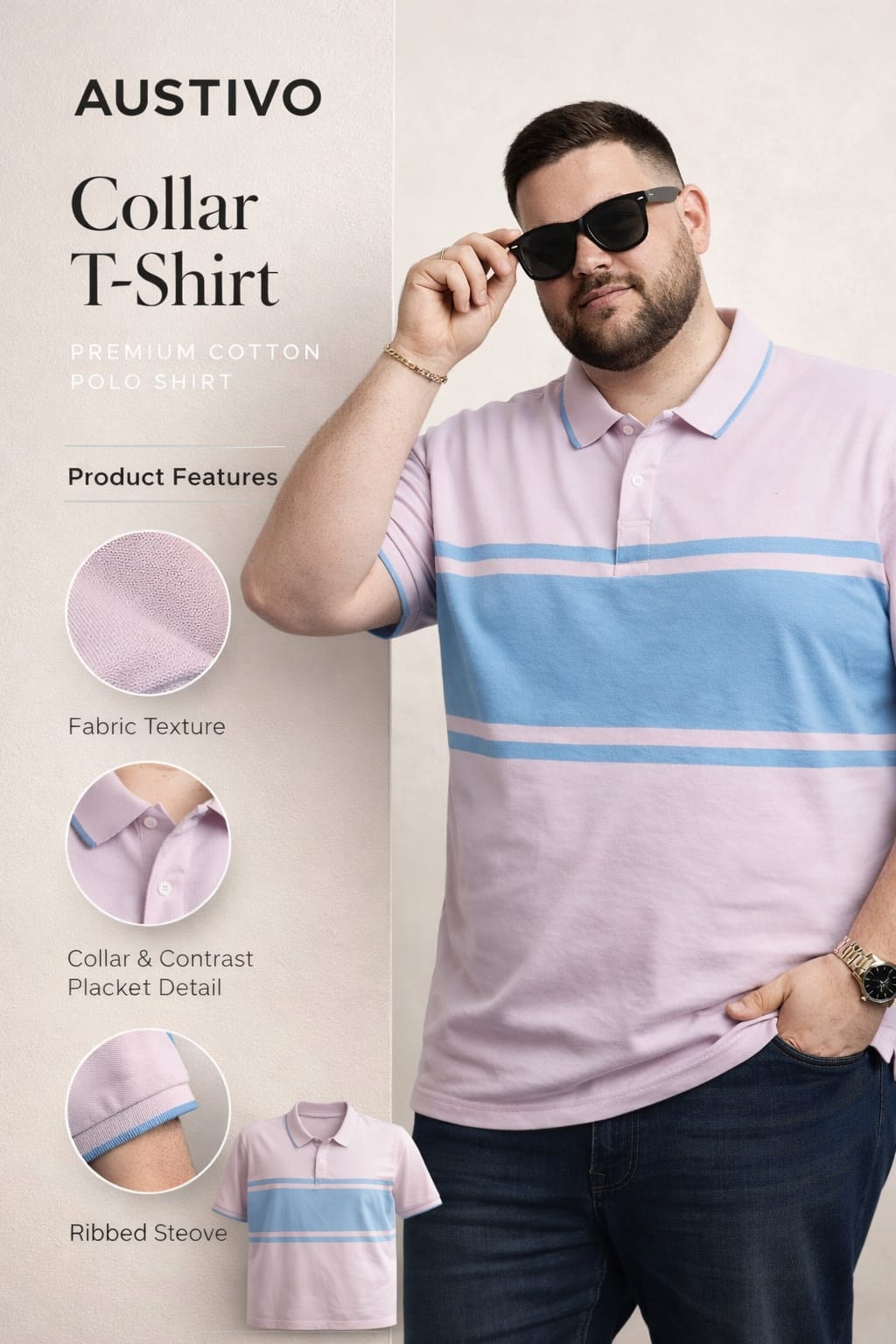 Austivo Men's  Polo Neck T-shirt