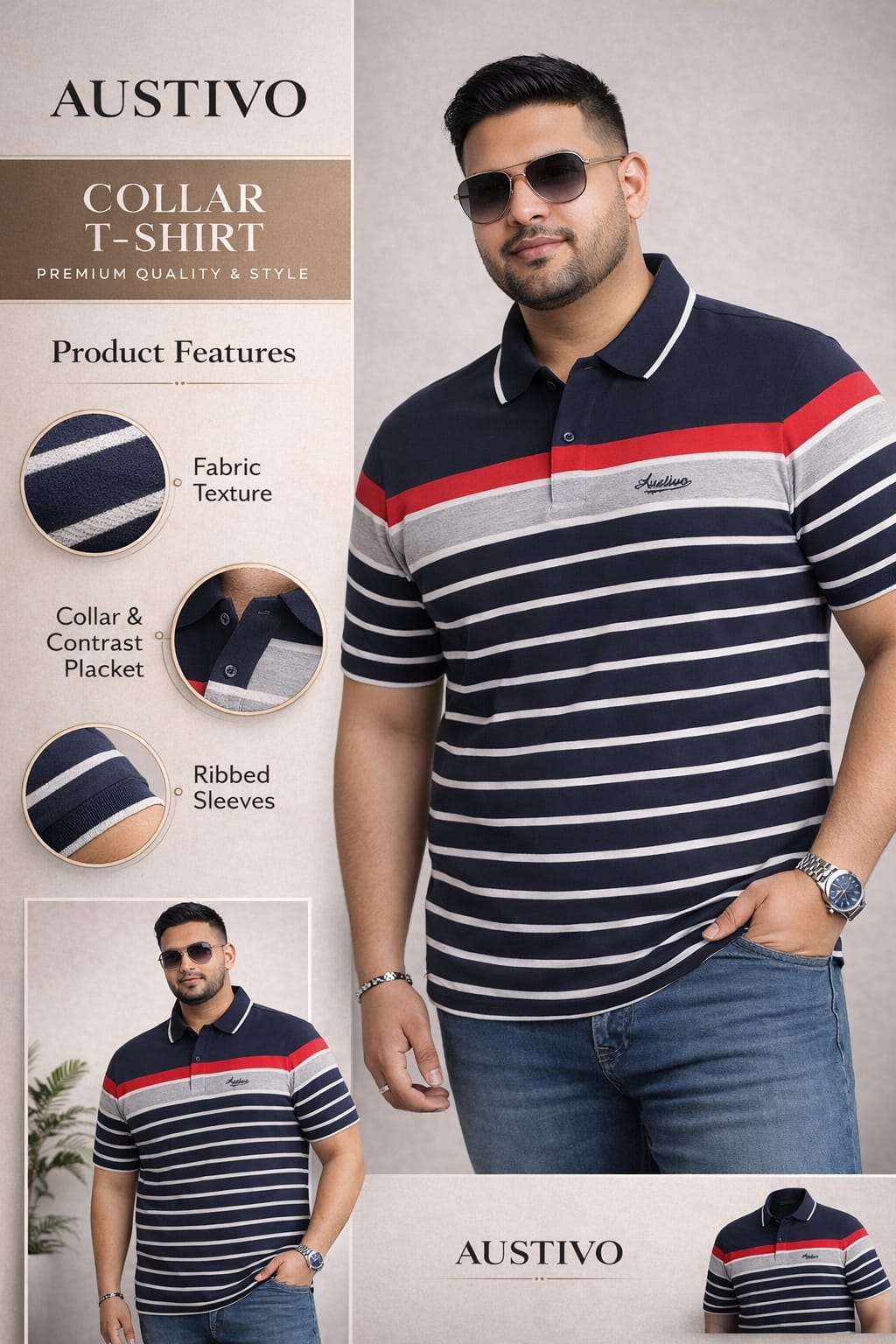Striped Men Polo Neck Multicolor T-Shirt