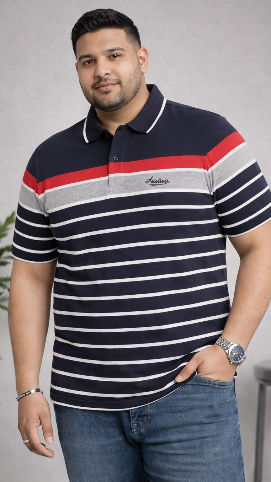 Striped Men Polo Neck Multicolor T-Shirt