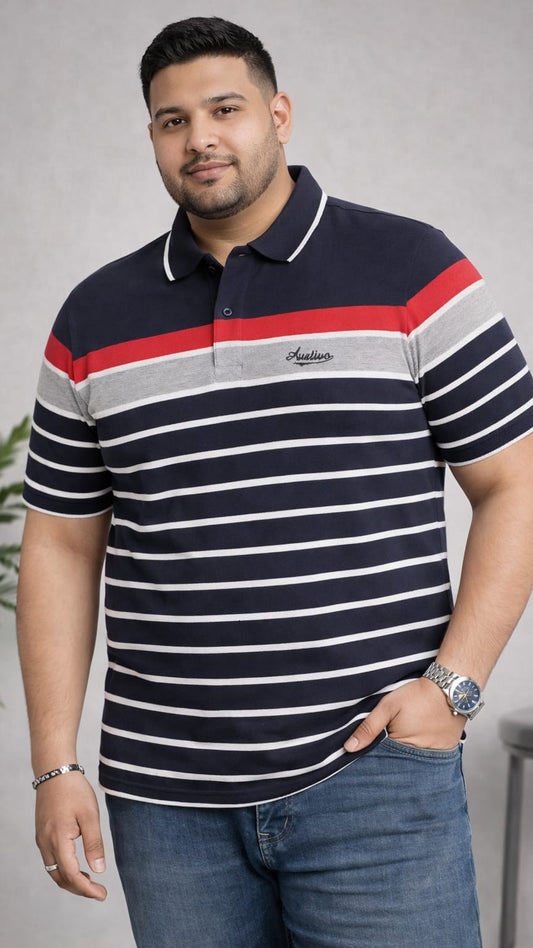 Striped Men Polo Neck Multicolor T-Shirt