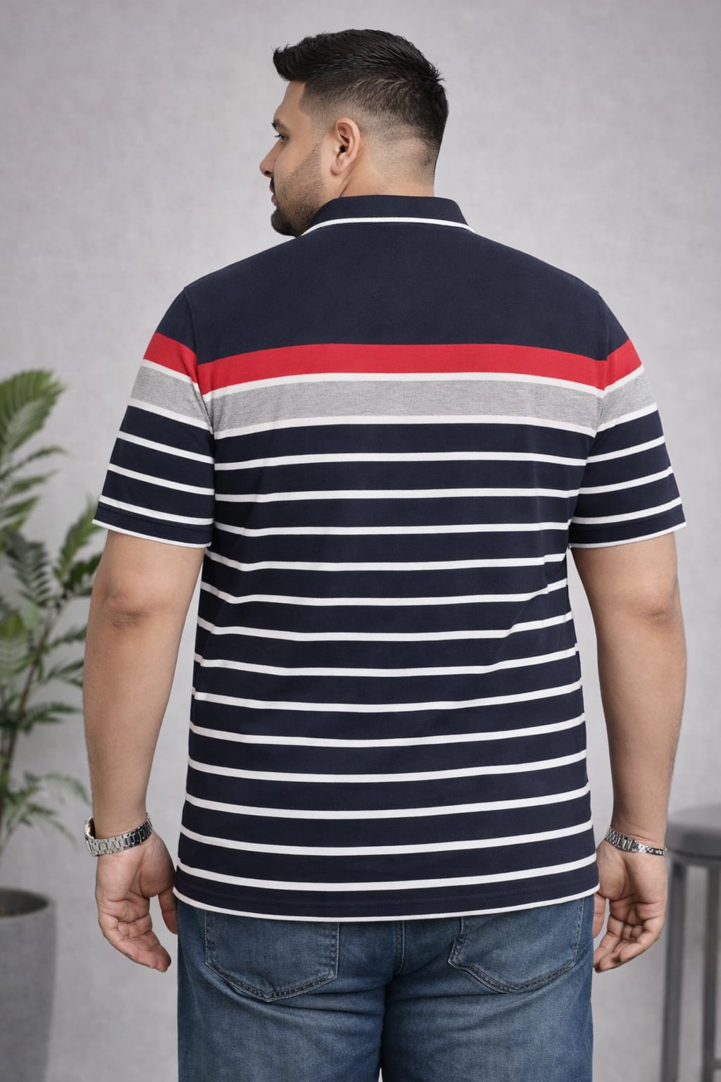 Striped Men Polo Neck Multicolor T-Shirt
