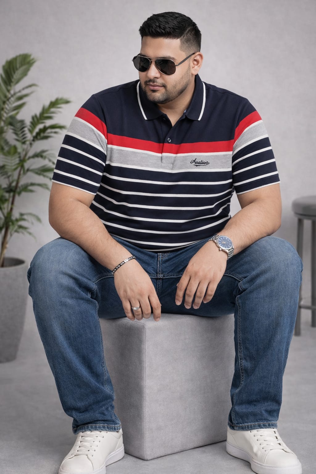 Striped Men Polo Neck Multicolor T-Shirt