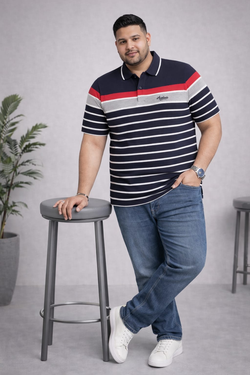 Striped Men Polo Neck Multicolor T-Shirt