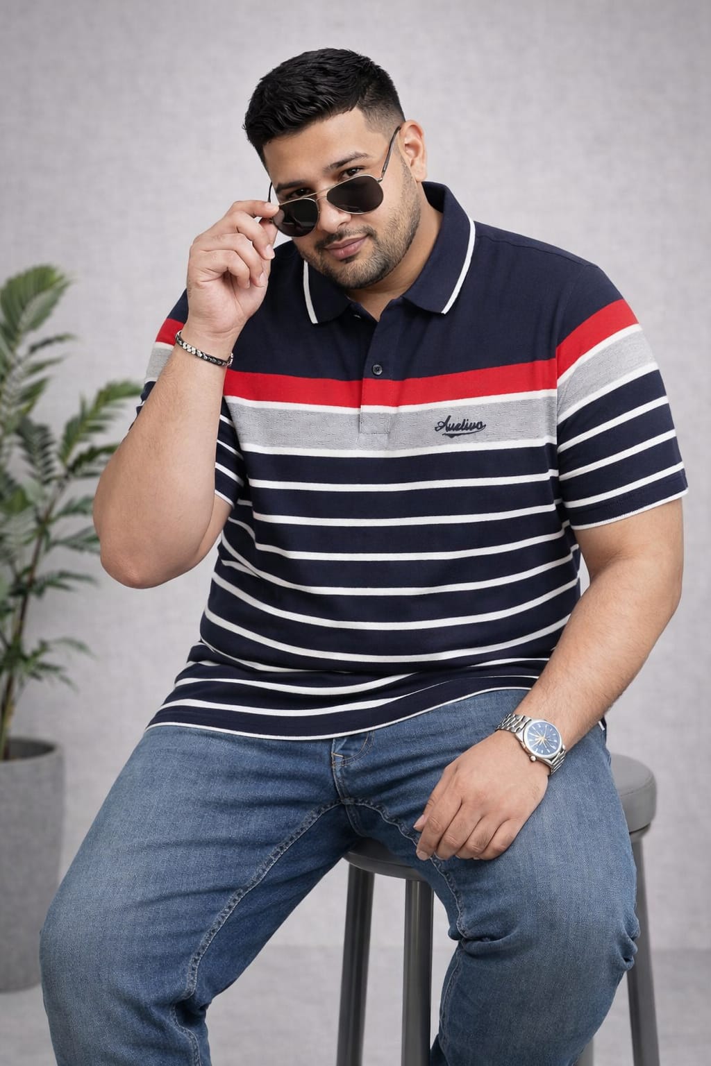 Striped Men Polo Neck Multicolor T-Shirt