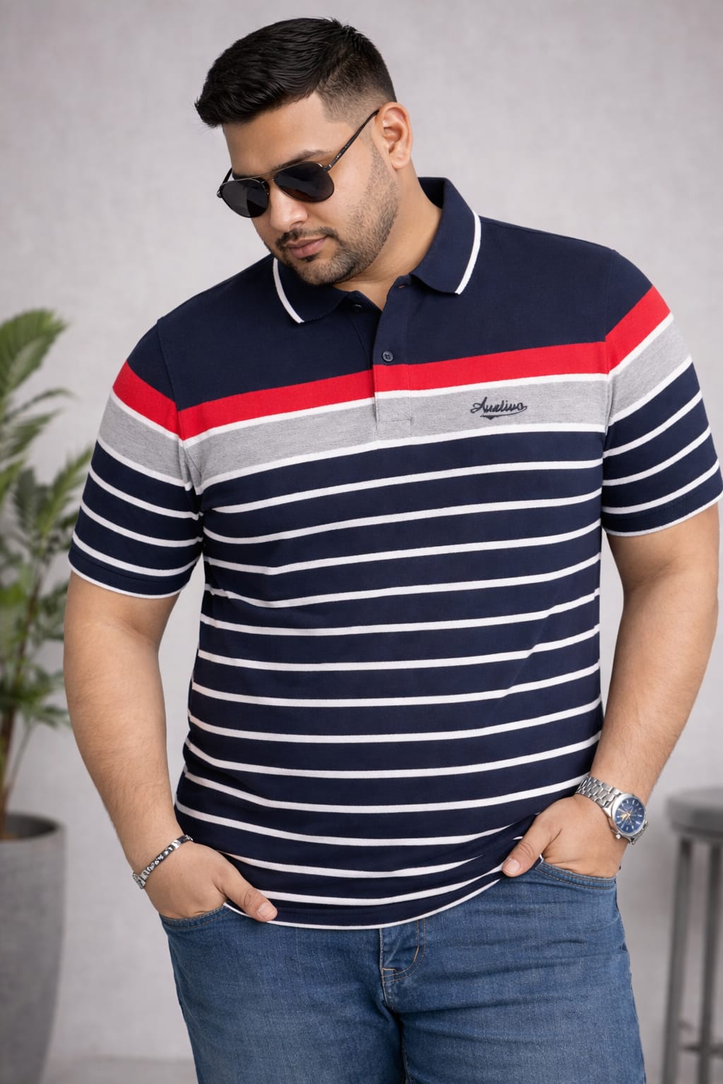 Striped Men Polo Neck Multicolor T-Shirt