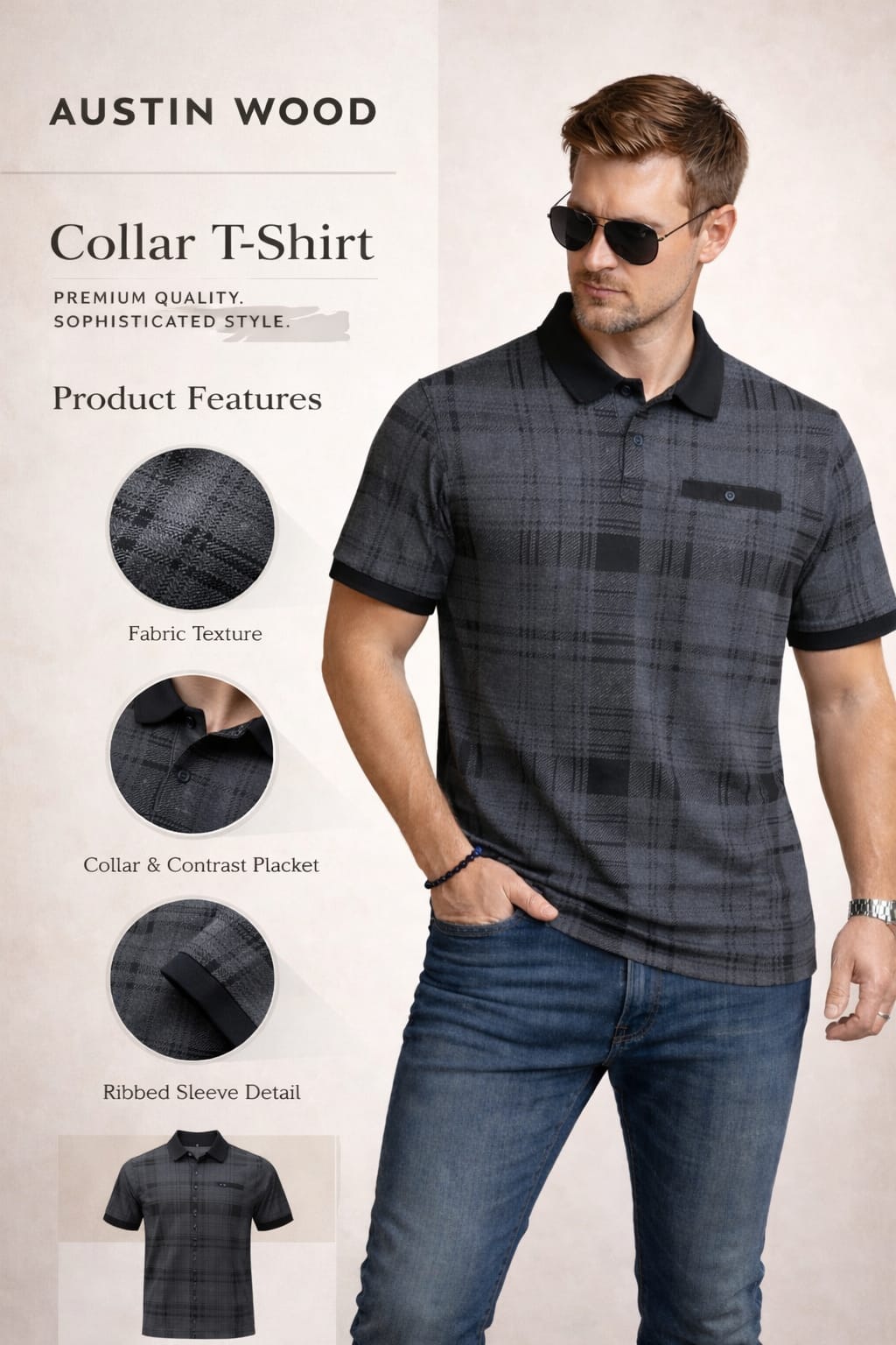 Austin Wood Solid Polo T-shirt