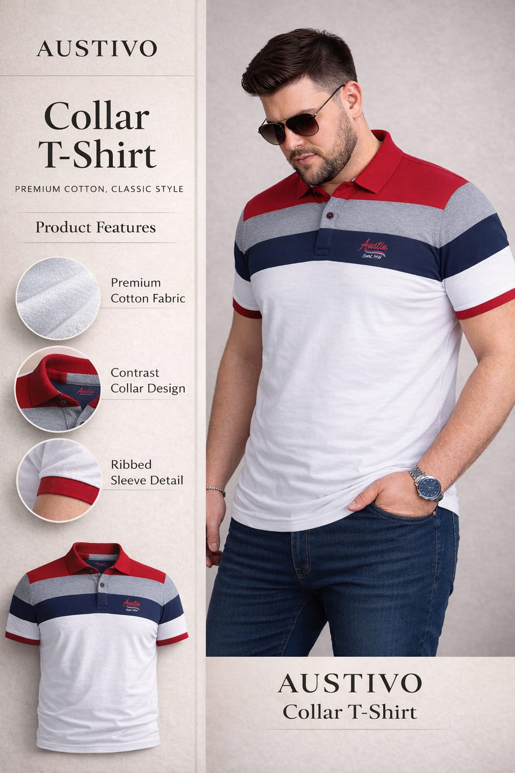 Austivo Men's  Polo Neck T-shirt