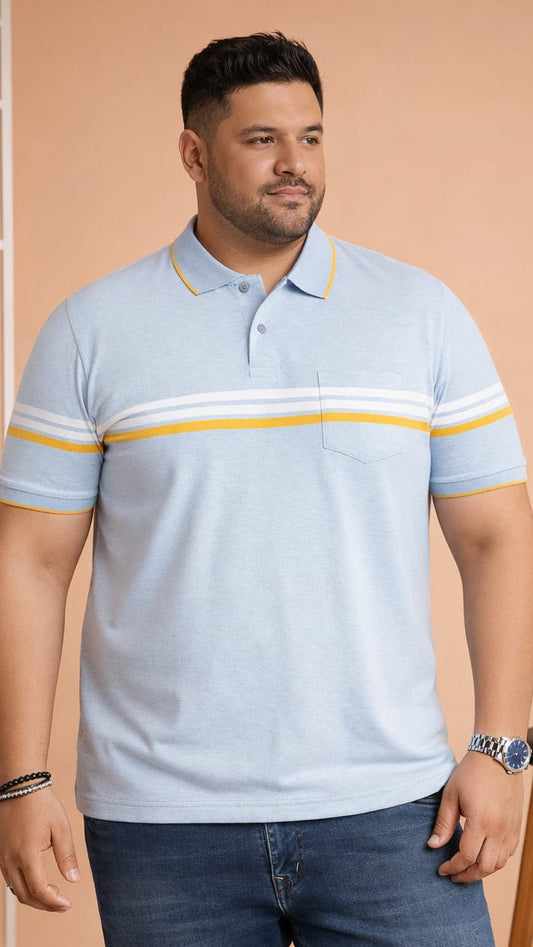 Striped Men Polo Neck Multicolor T-Shirt