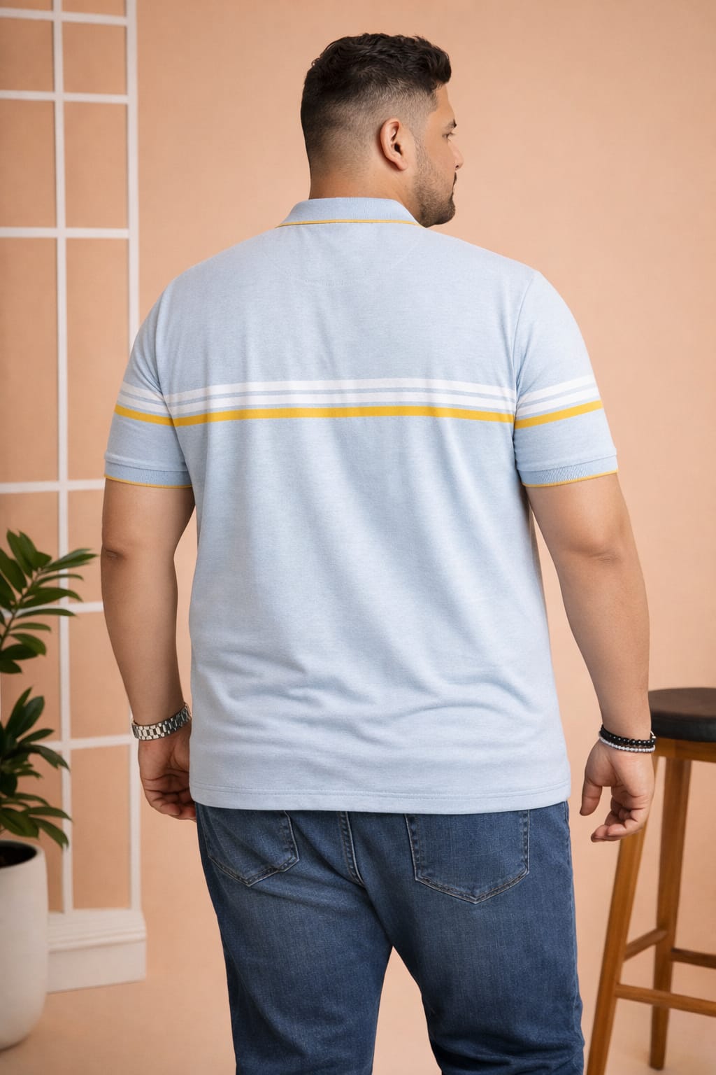 Striped Men Polo Neck Multicolor T-Shirt