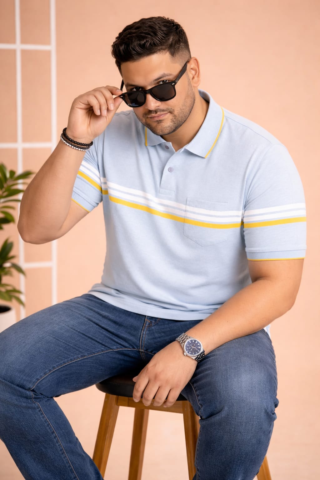Striped Men Polo Neck Multicolor T-Shirt