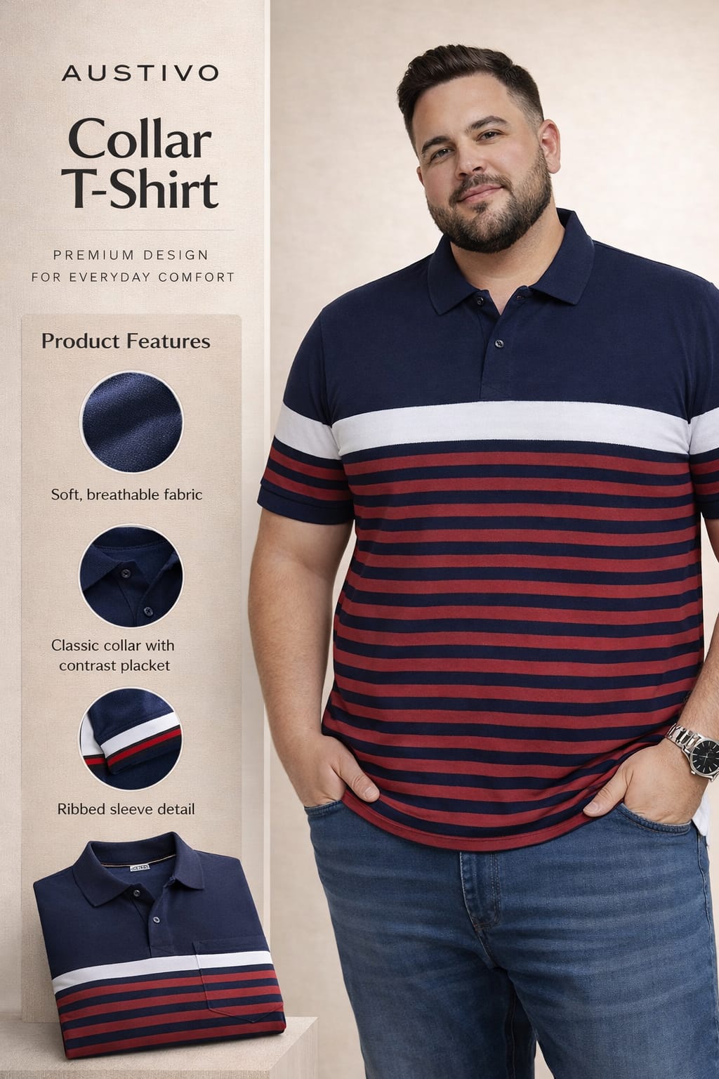 Austivo Men's  Polo Neck T-shirt