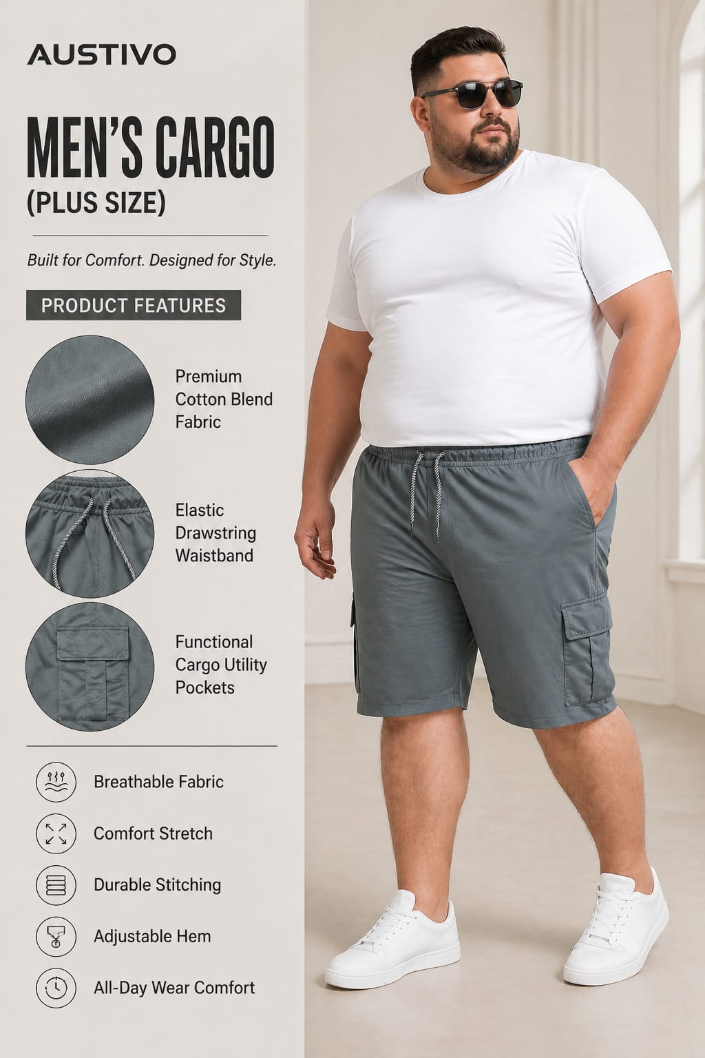 AUSTIVO Men’s Plus Size Shorts