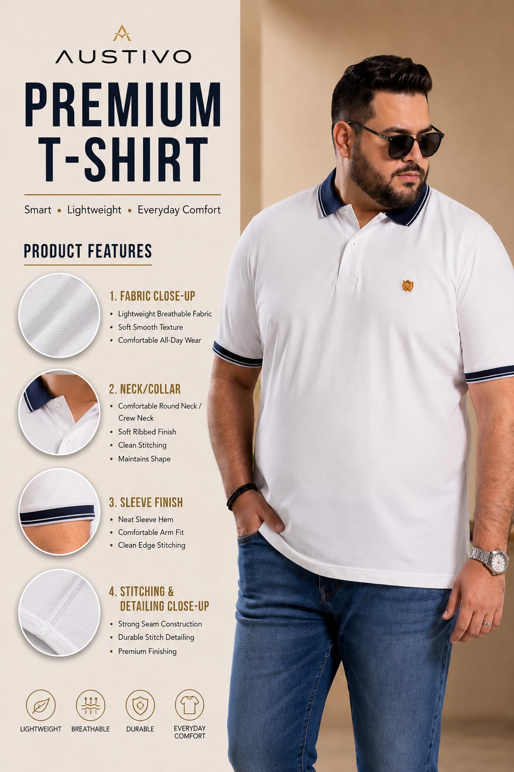 Austivo Men's Polo Neck T-shirt