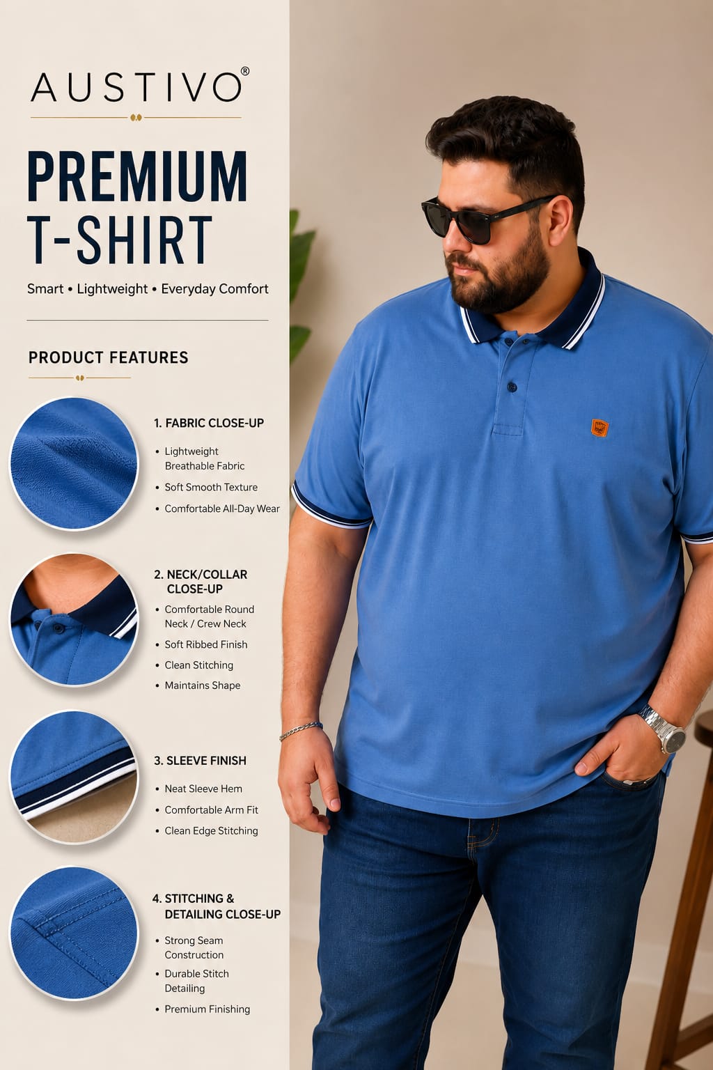 Austivo Men's Polo Neck T-shirt