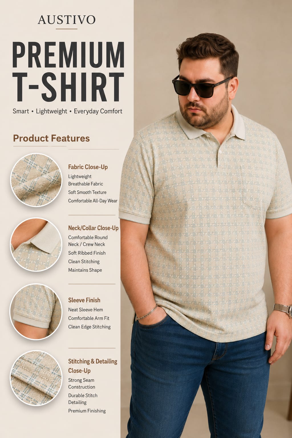 Austivo Men's Polo Neck T-shirt