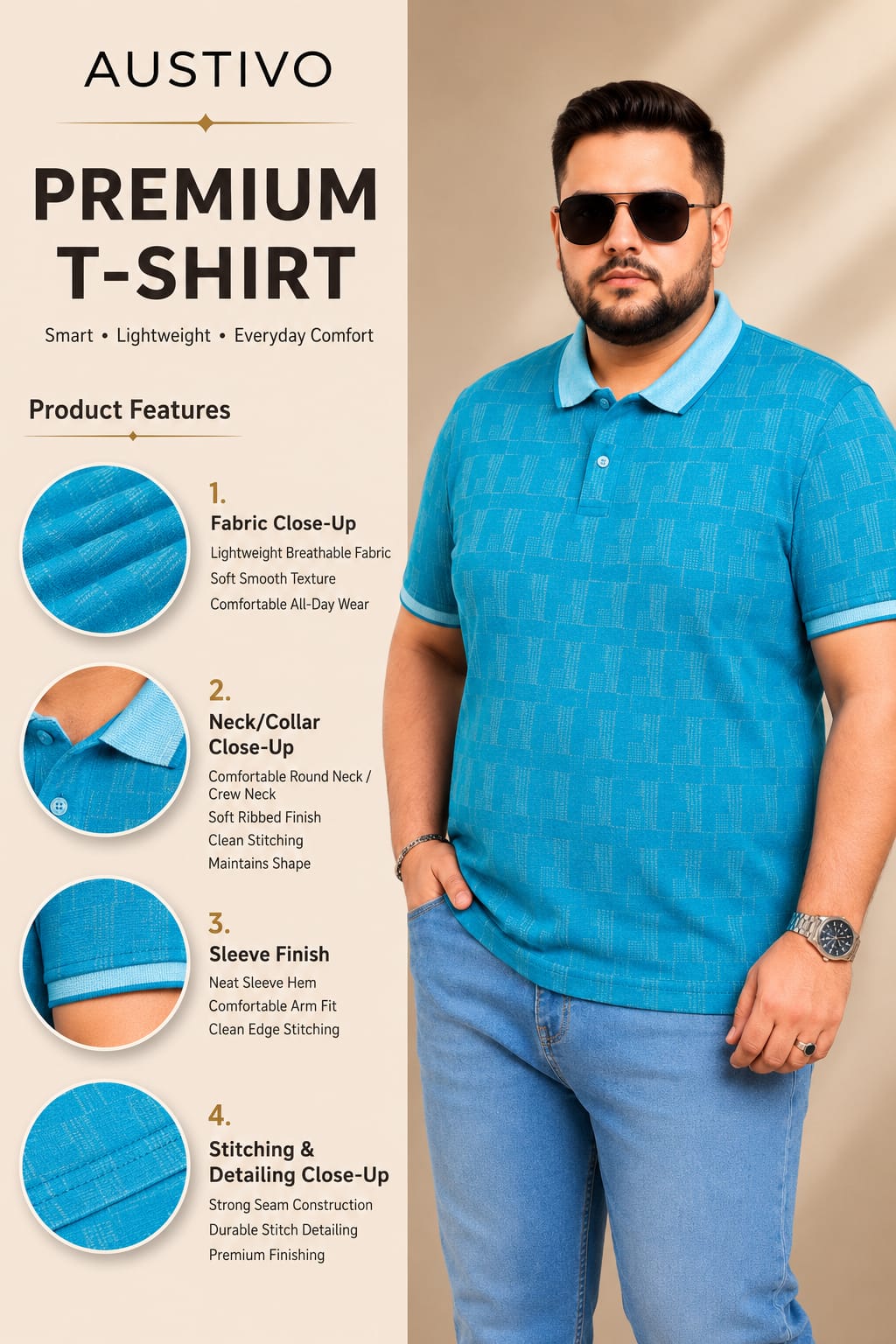 Austivo Men's Polo Neck T-shirt