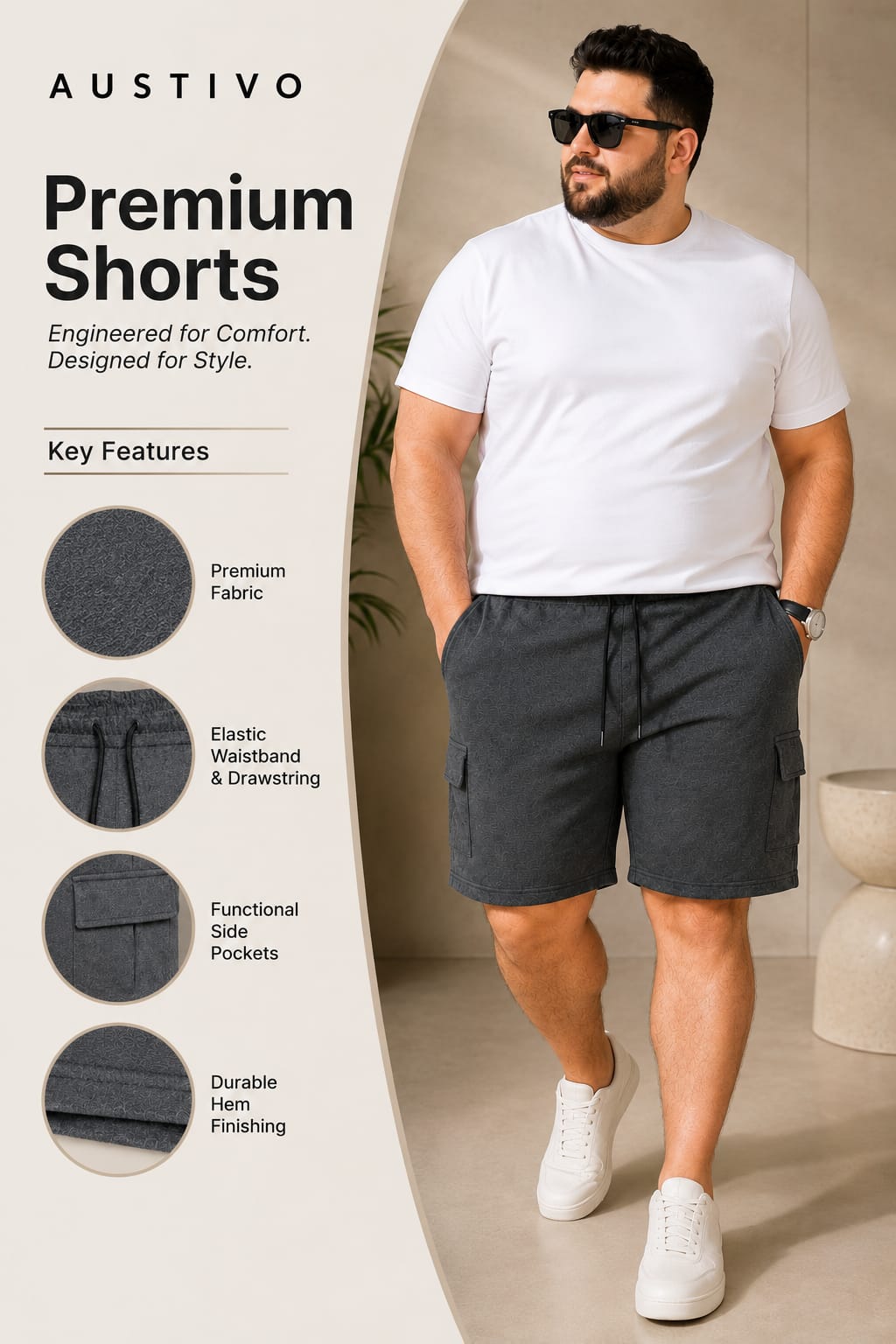 AUSTIVO Men’s Plus Size Shorts