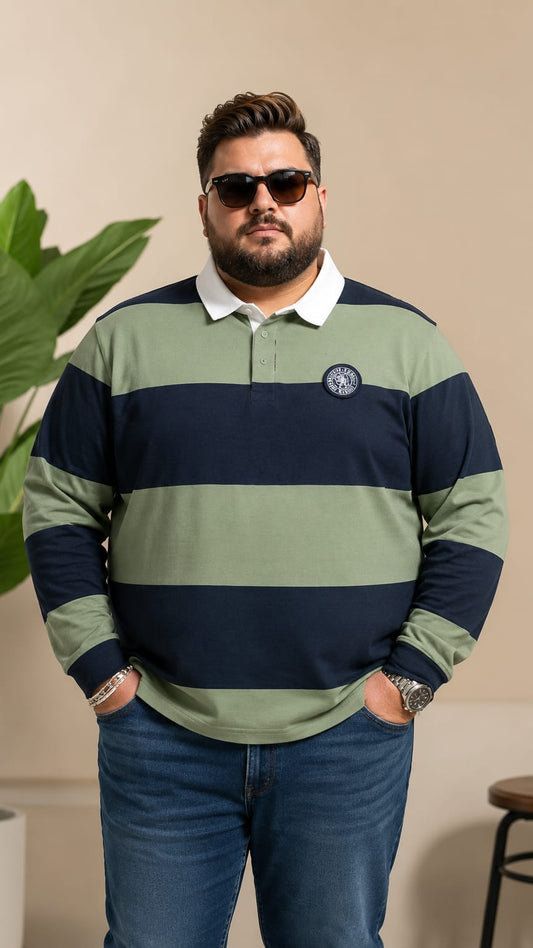 AUSTIVO Men's Plus Size Full Sleeve Polo Neck T-Shirt