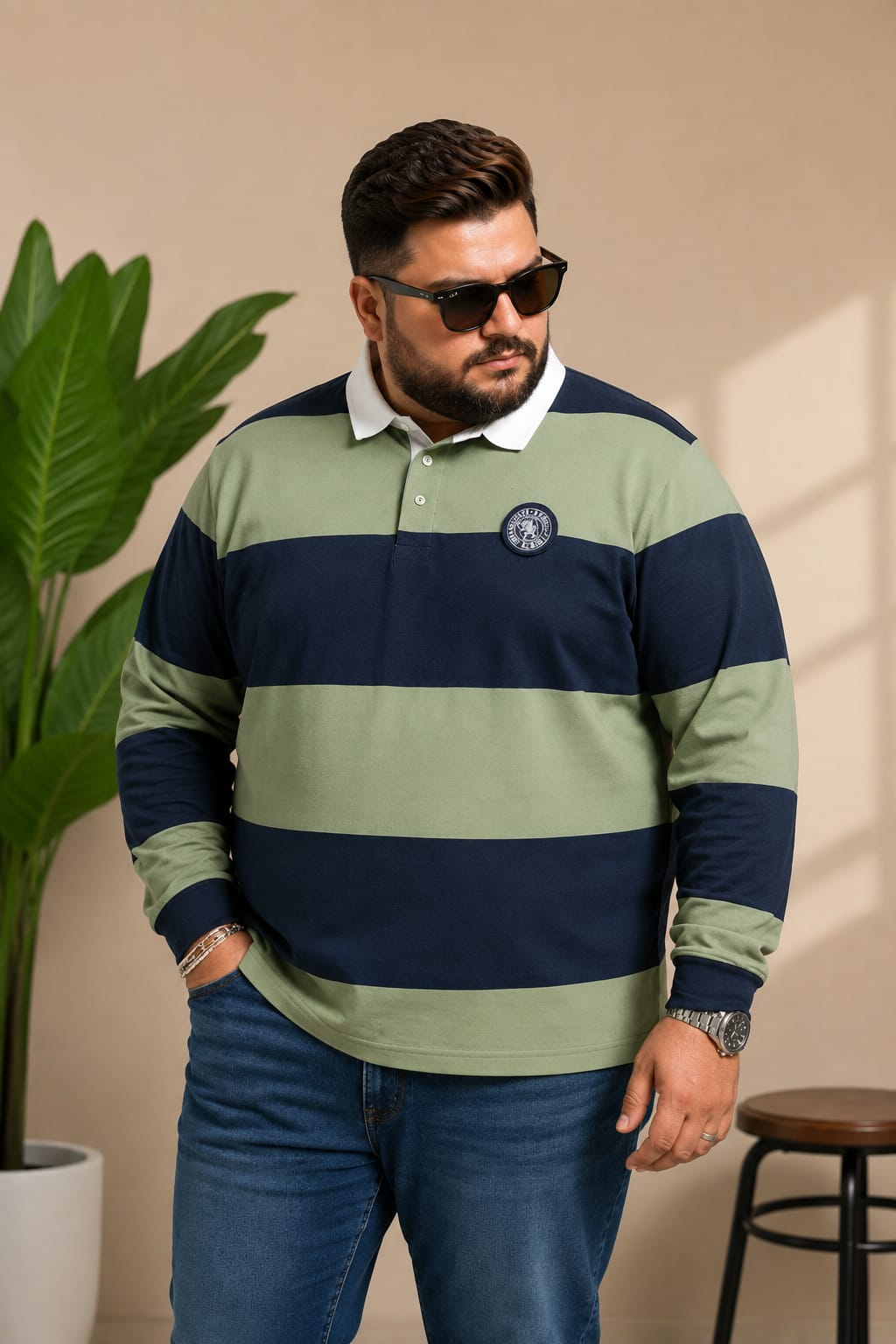 AUSTIVO Men's Plus Size Full Sleeve Polo Neck T-Shirt